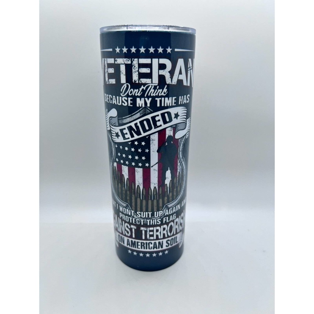 VETERAN Inspired 20 oz Skinny Tumbler Custom Made, New with Straw and Lid